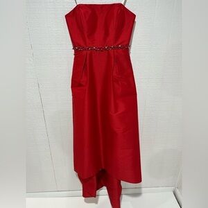 Camille La Vie strapless red high low formal gown size 4
